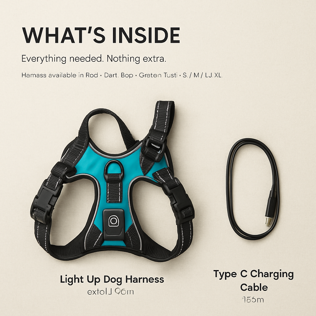 Light Up Dog Harness with Rechargeable LED Lights and Handle