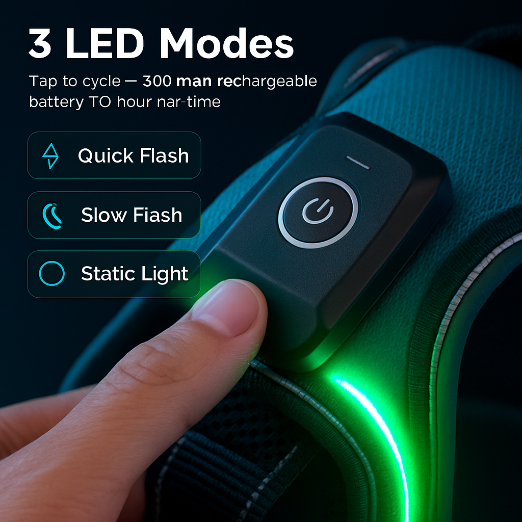 Light Up Dog Harness with Rechargeable LED Lights and Handle