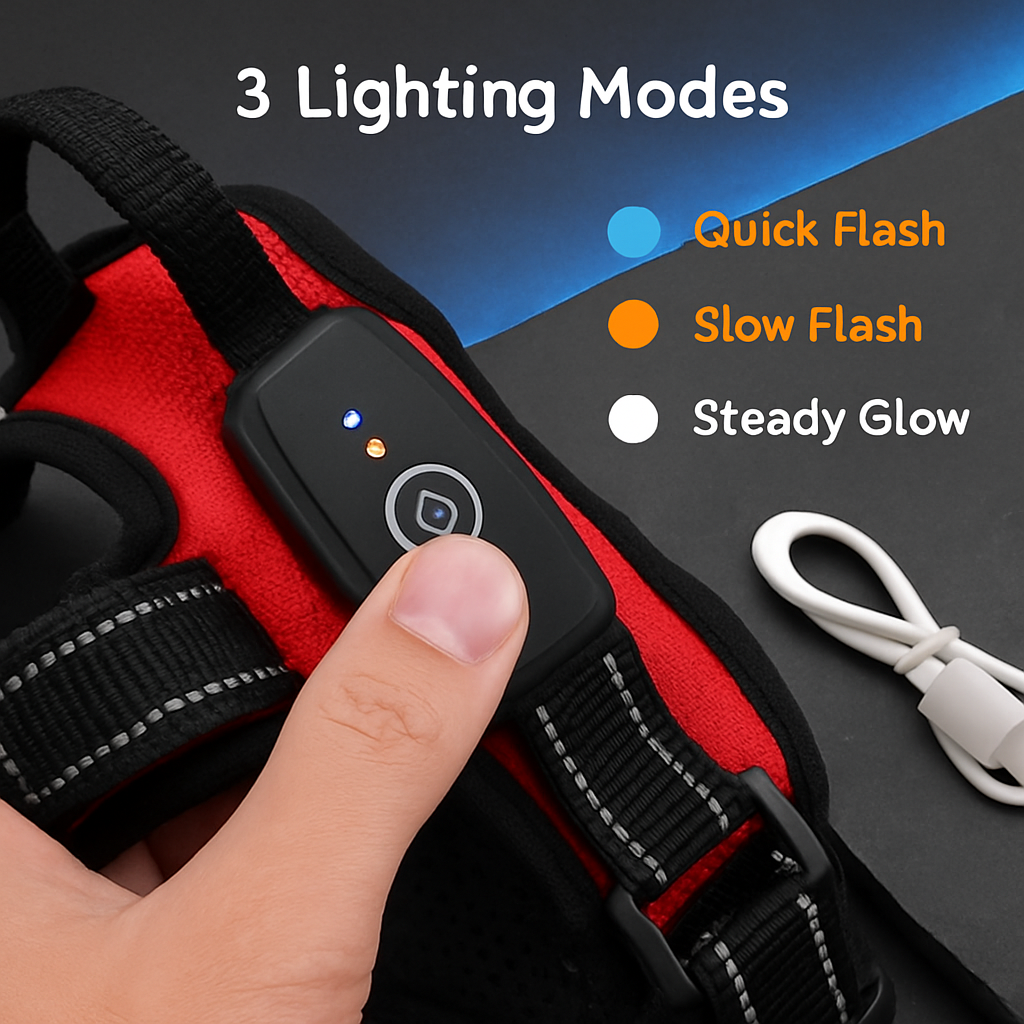 Light Up Dog Harness with Rechargeable LED Lights and Handle