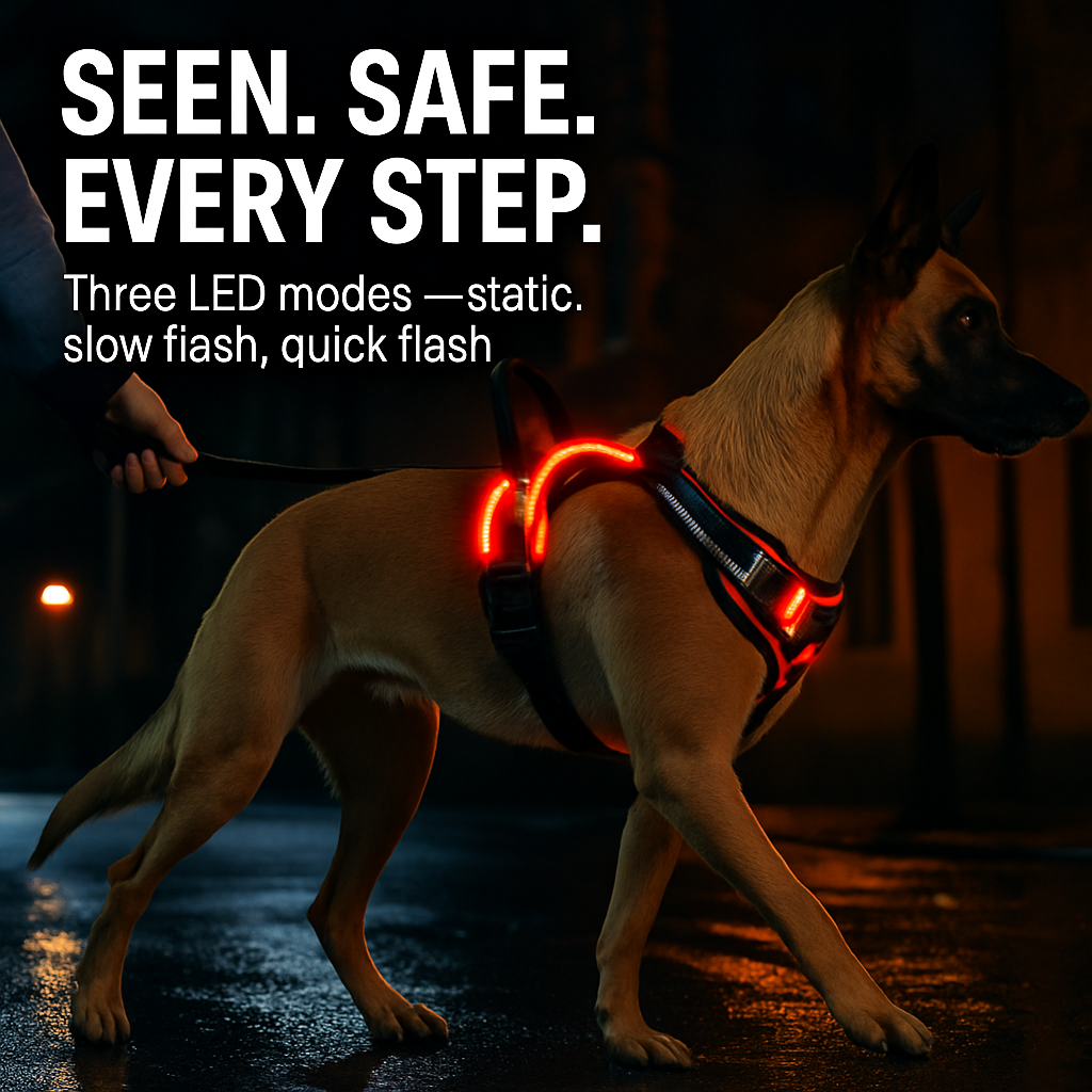 Light Up Dog Harness with Rechargeable LED Lights and Handle