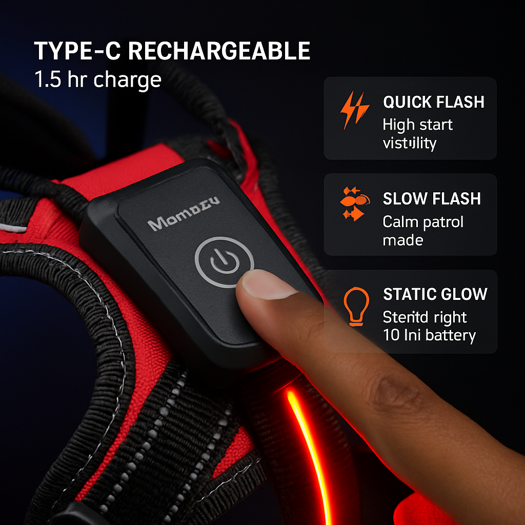 Light Up Dog Harness with Rechargeable LED Lights and Handle
