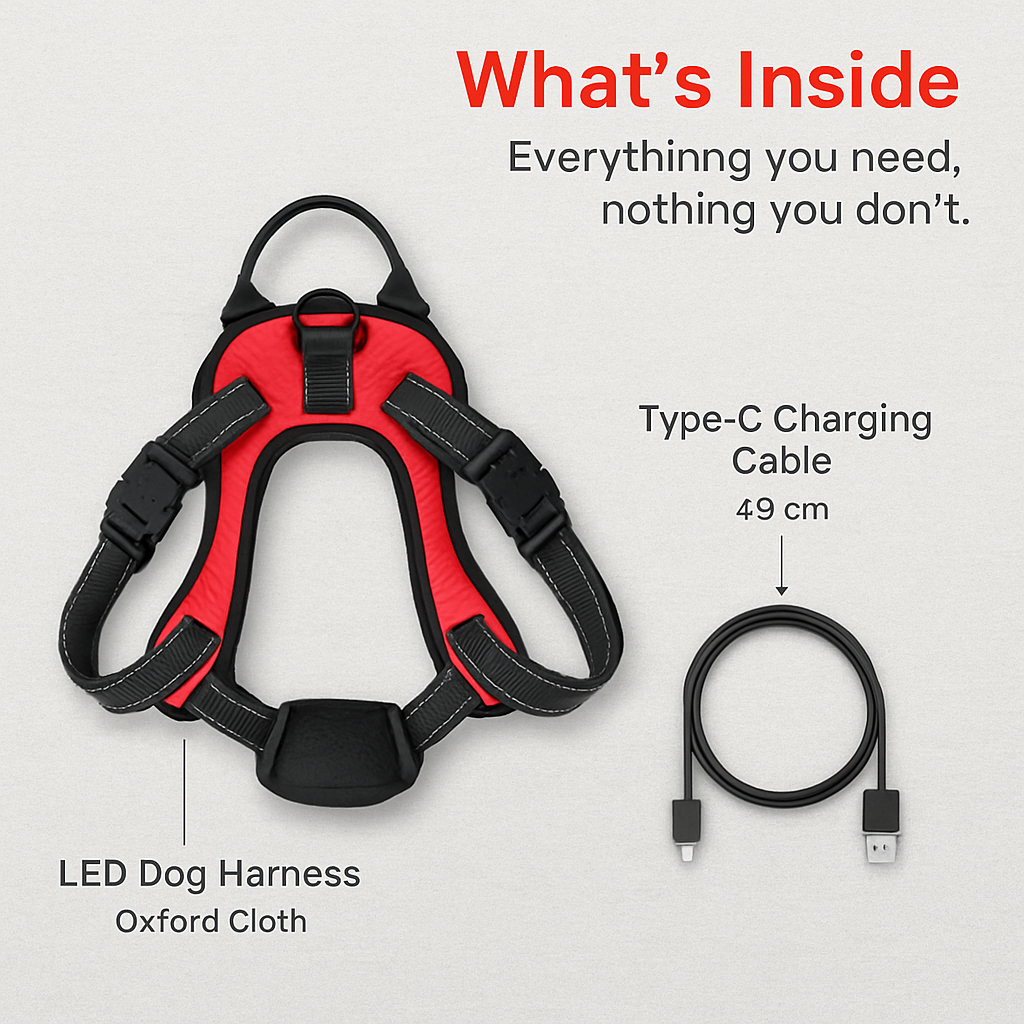 Light Up Dog Harness with Rechargeable LED Lights and Handle