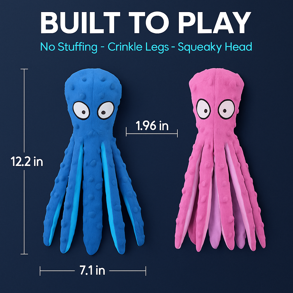 Squeaky Plush Octopus Dog Toy - No-Stuffing Chew Toy