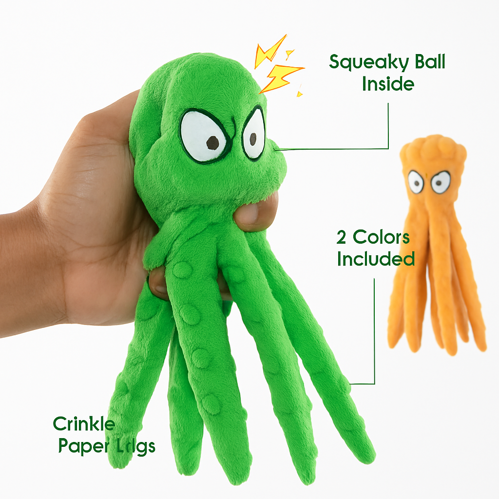 Squeaky Plush Octopus Dog Toy - No-Stuffing Chew Toy