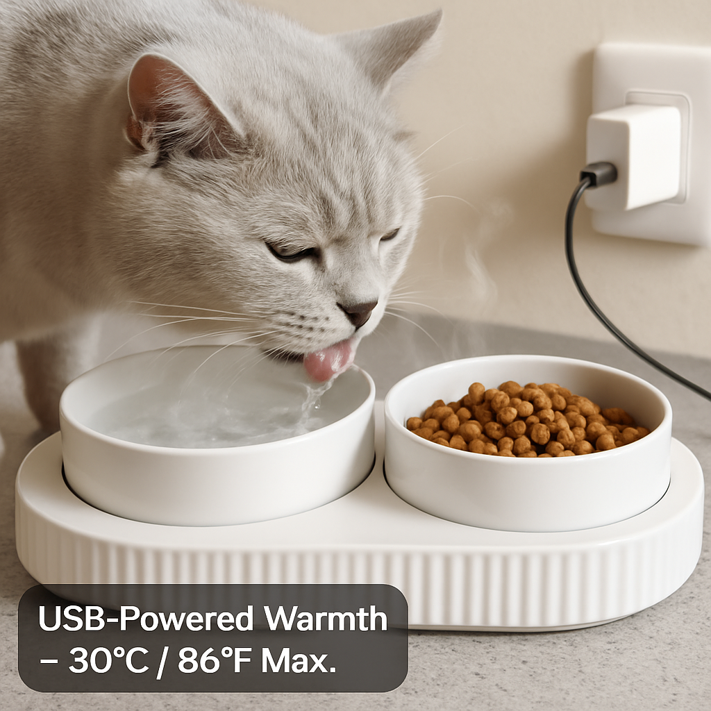 Heated Water Bowl for Pets – Ceramic USB-Powered