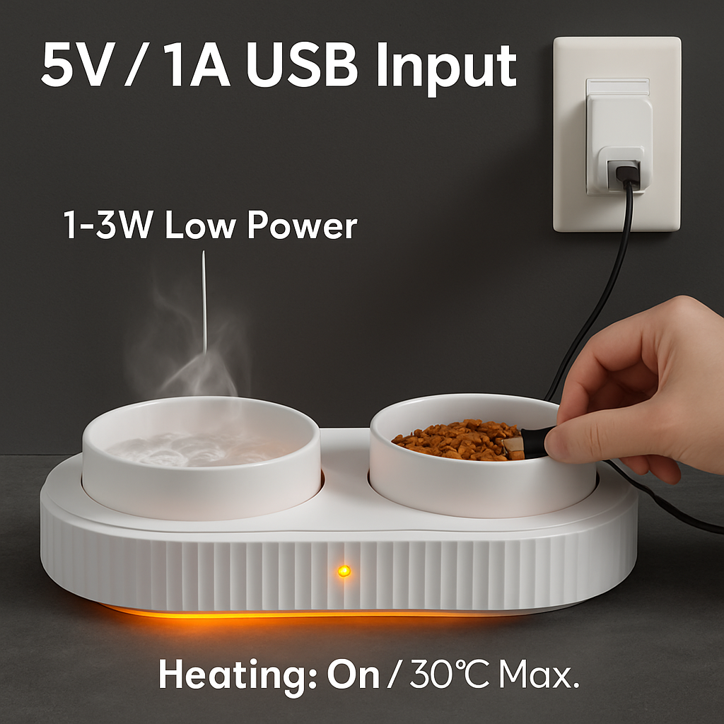 Heated Water Bowl for Pets – Ceramic USB-Powered