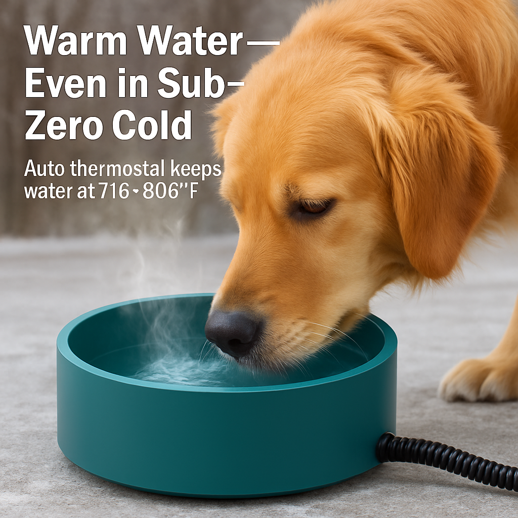Heated Water Bowl for Dog Cat - Keeps Water Warm Indoors