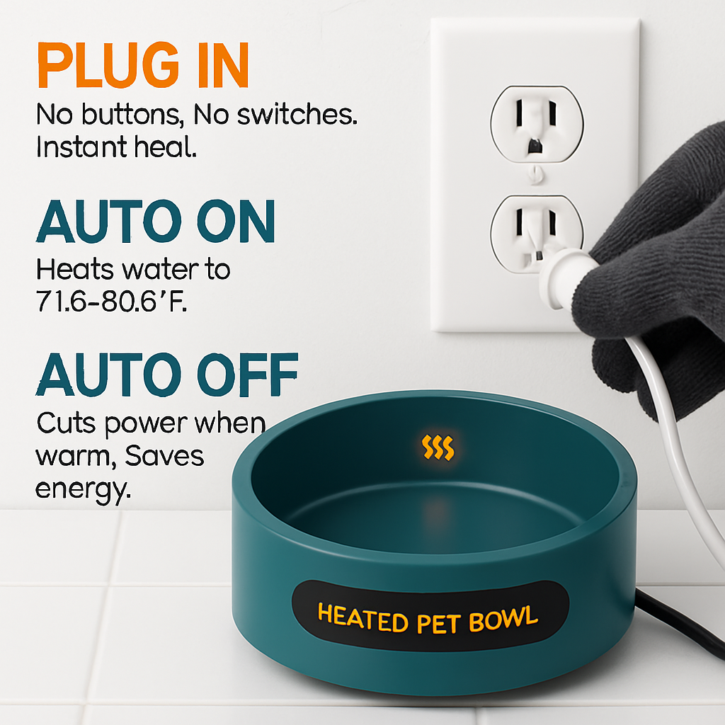 Heated Water Bowl for Dog Cat - Keeps Water Warm Indoors