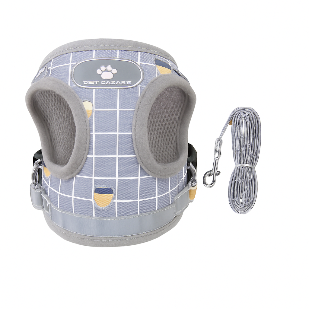 Pet Mesh Harness and Leash Set with Reflective Chest Strap