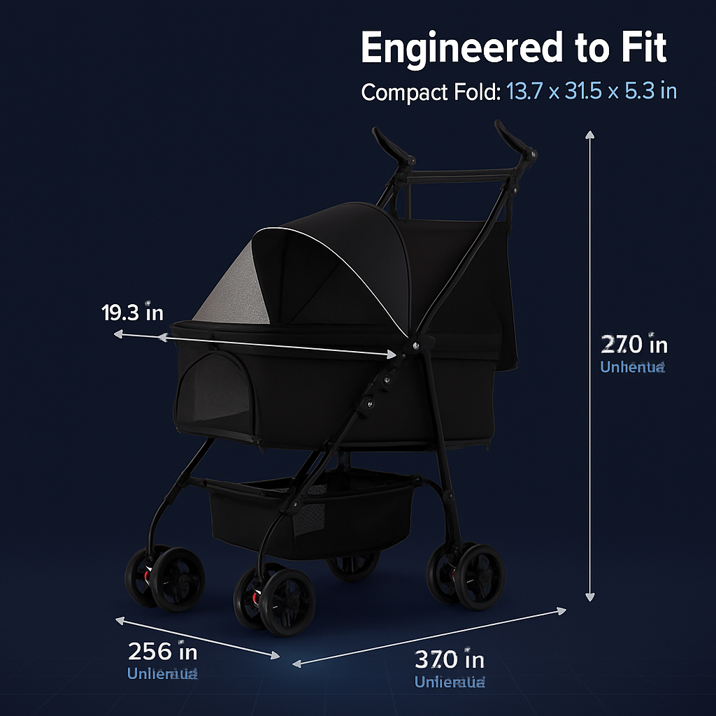 Pet Stroller Foldable Carrier with Storage Basket
