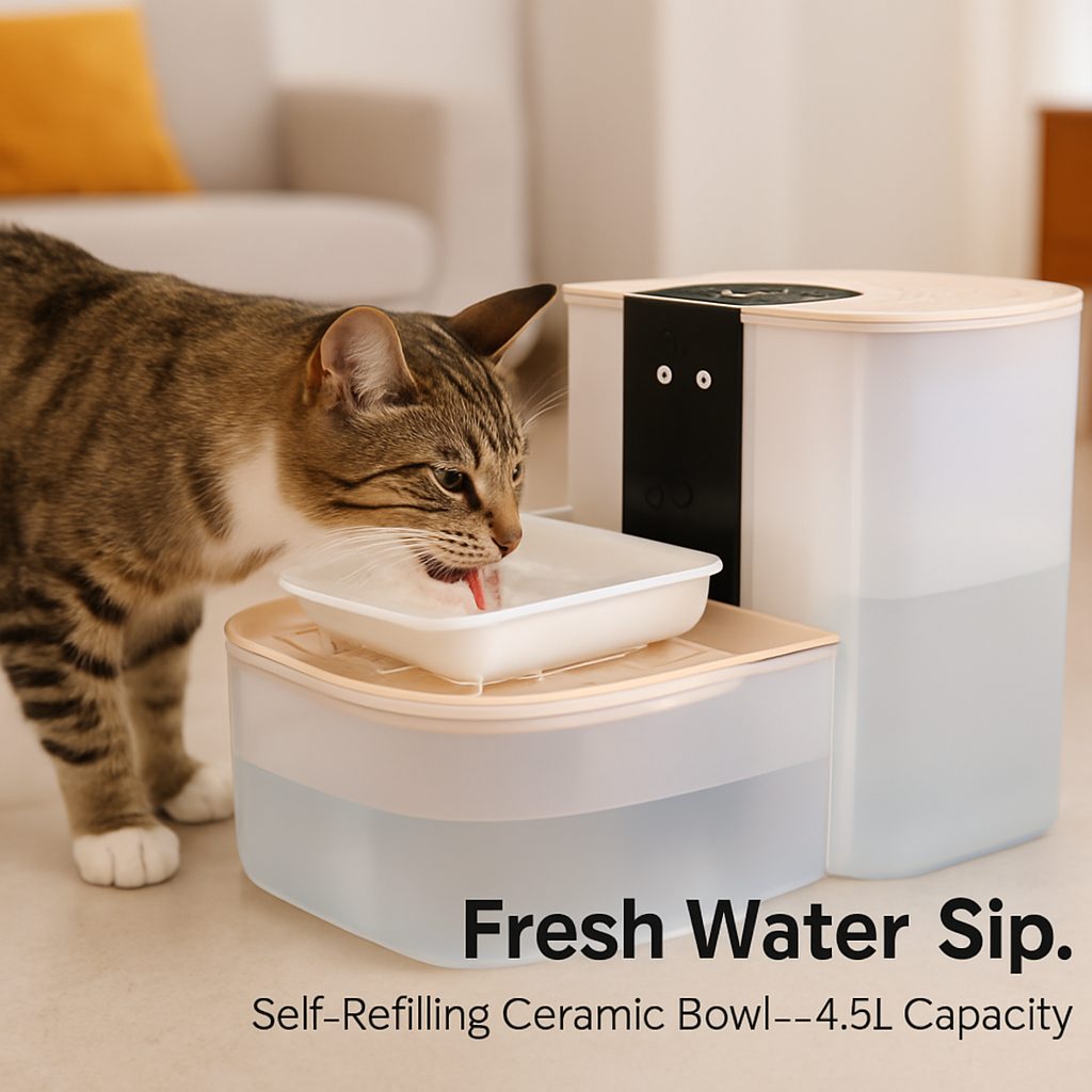 Smart Pet Water Fountain Automatic Cat Water Dispenser 4.5L Cordless Rechargeable Dog Water Fountain Self-Refill with 3 Adjustable Volume 3 Time Inter