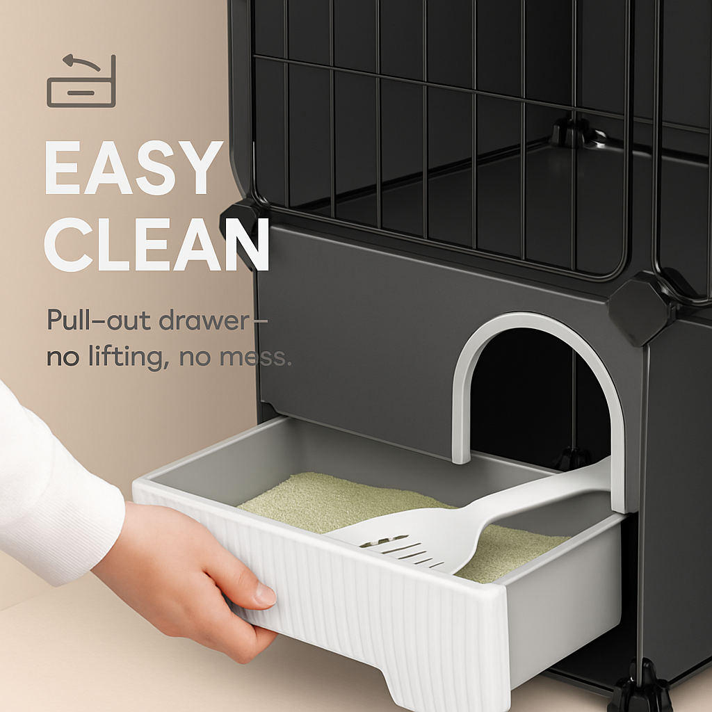 3-Tier Cat Cage with Litter Box and Hammock, Indoor