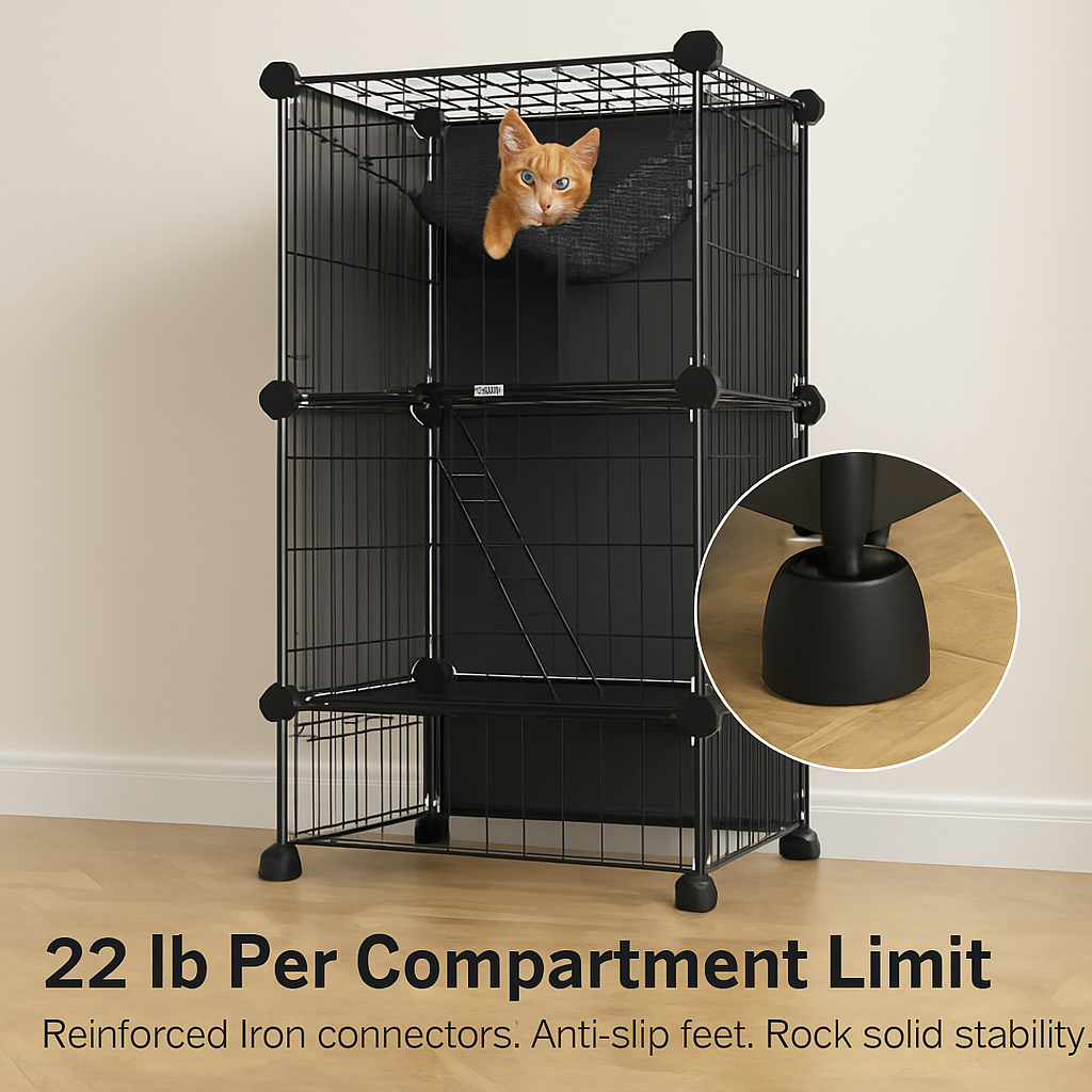 3-Tier Cat Cage with Litter Box and Hammock, Indoor