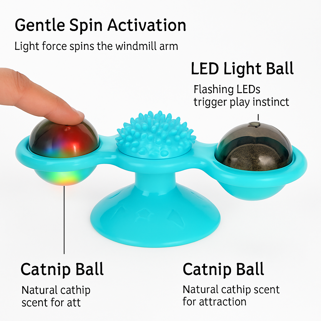 Windmill Cat Toy Turntable Interactive Teasing Toy with Ball