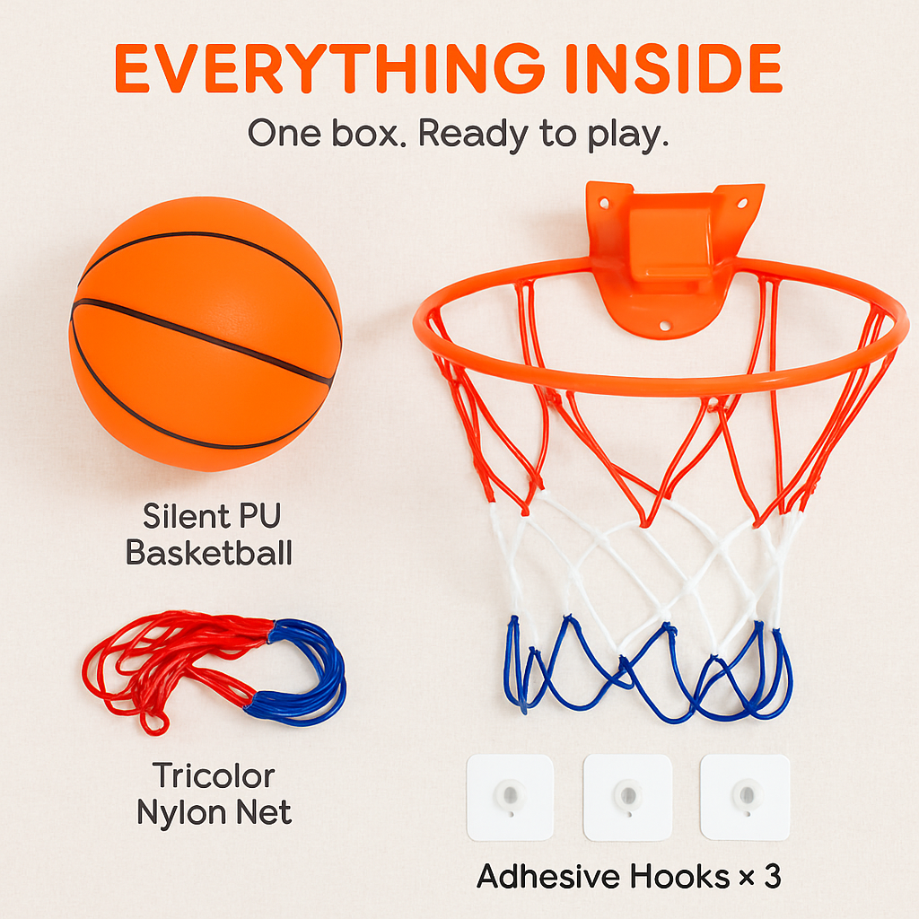 Silent Foam Basketball with Hoop for Indoor Training