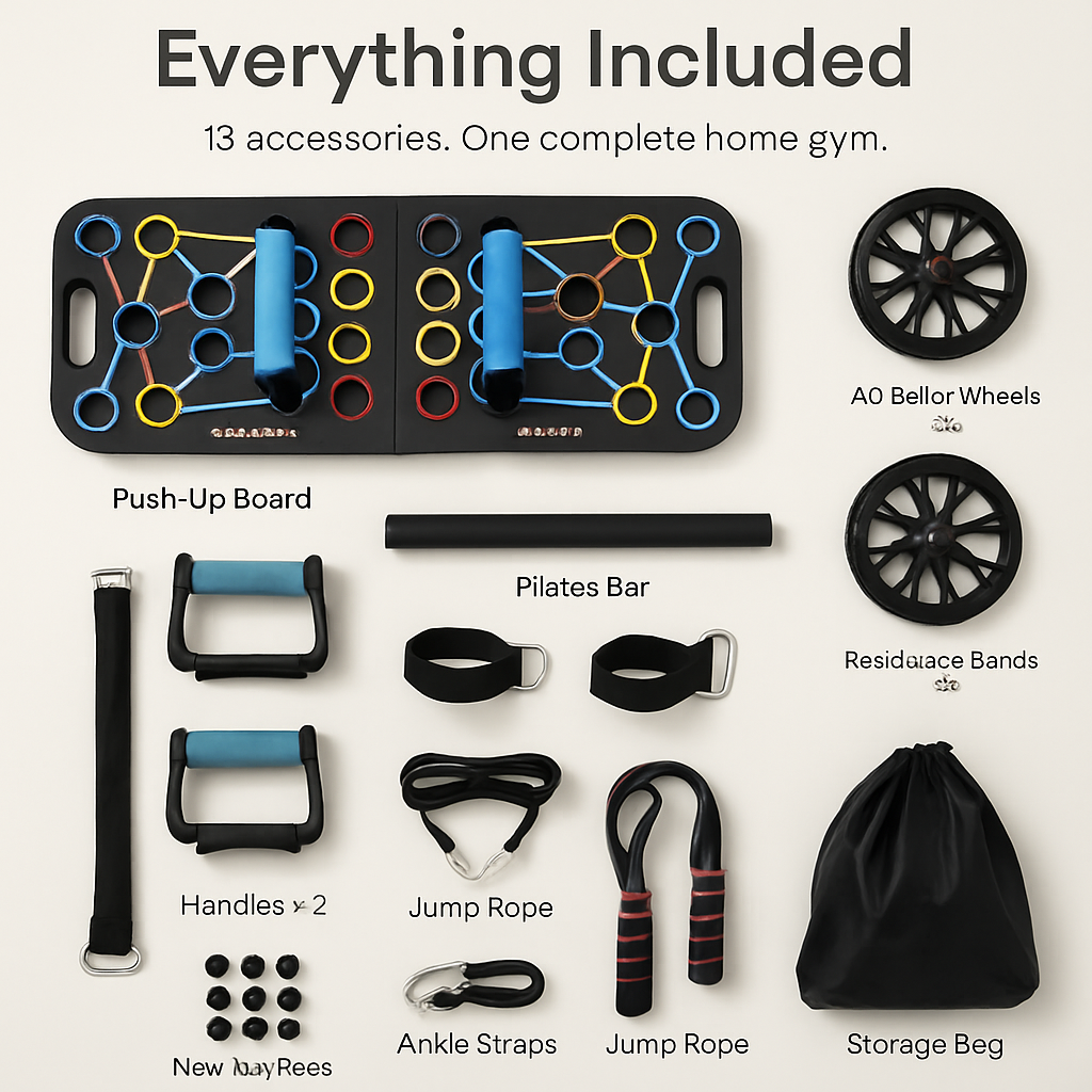Push Up Board Home Gym Kit with Resistance Bands