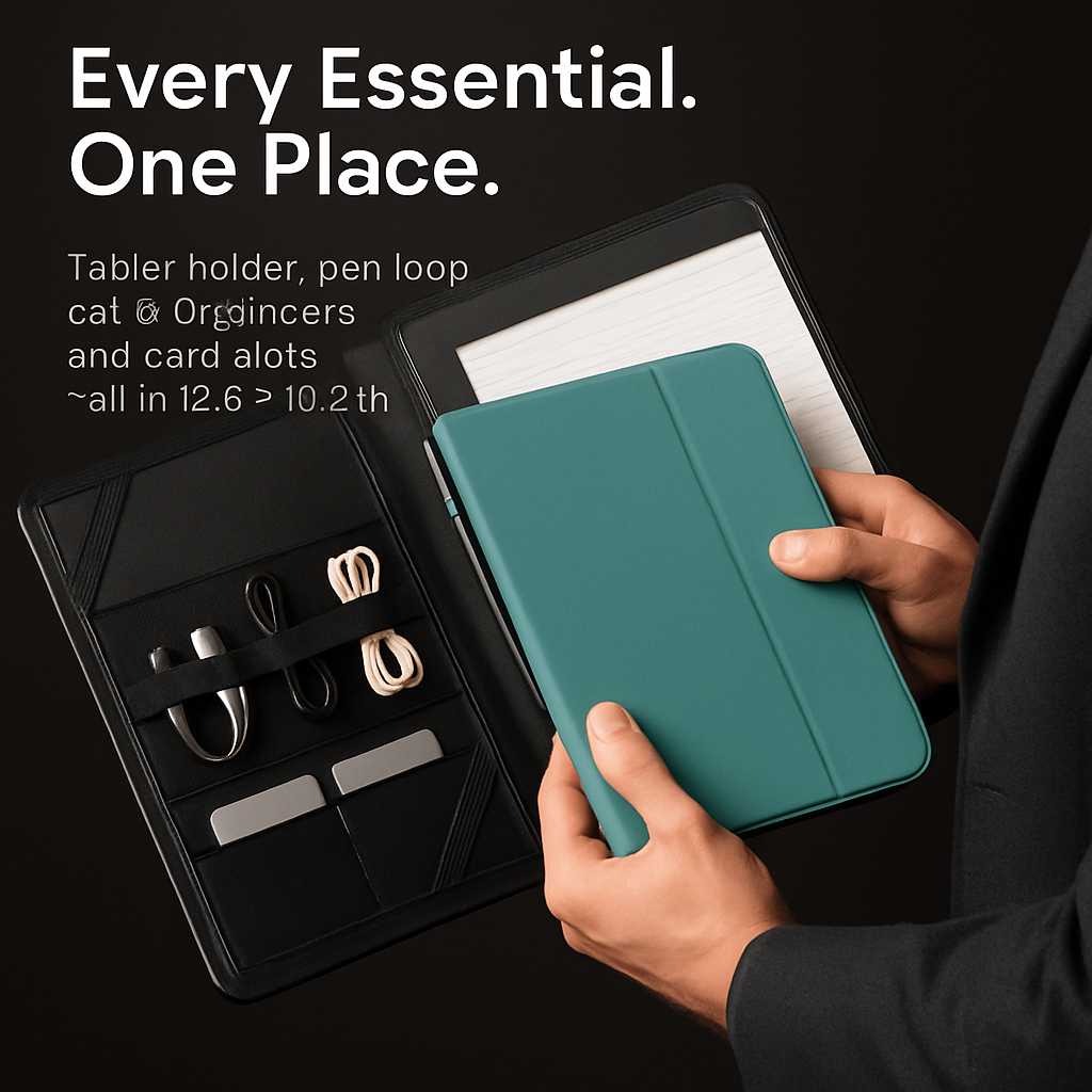 Padfolio Portfolio Folder Business Document Organizer PU Leather Padfolio Holder Case for 9.7" iPad Tablet Business Cards
