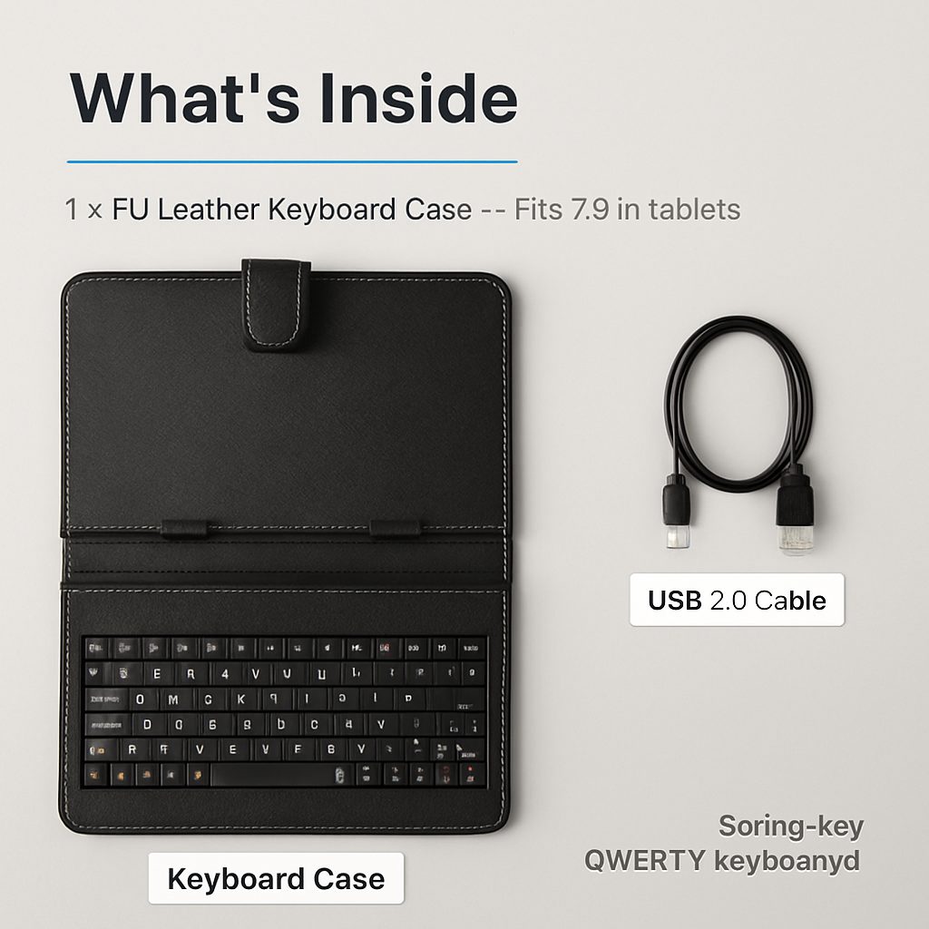 7.9in Keyboard Case for Tablet with PU Leather Back Stand