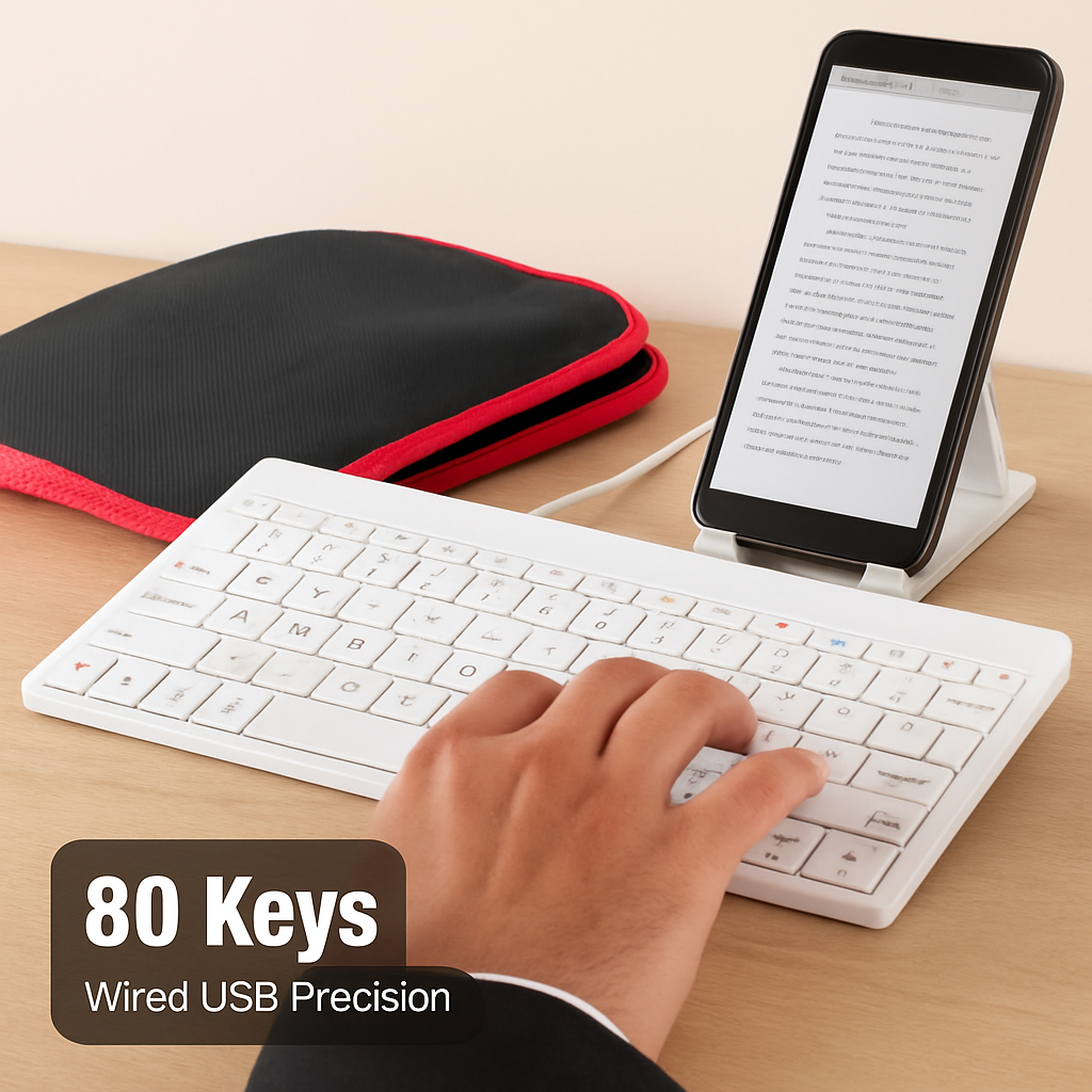 80-Key Mini Wired Keyboard with Tablet Stand