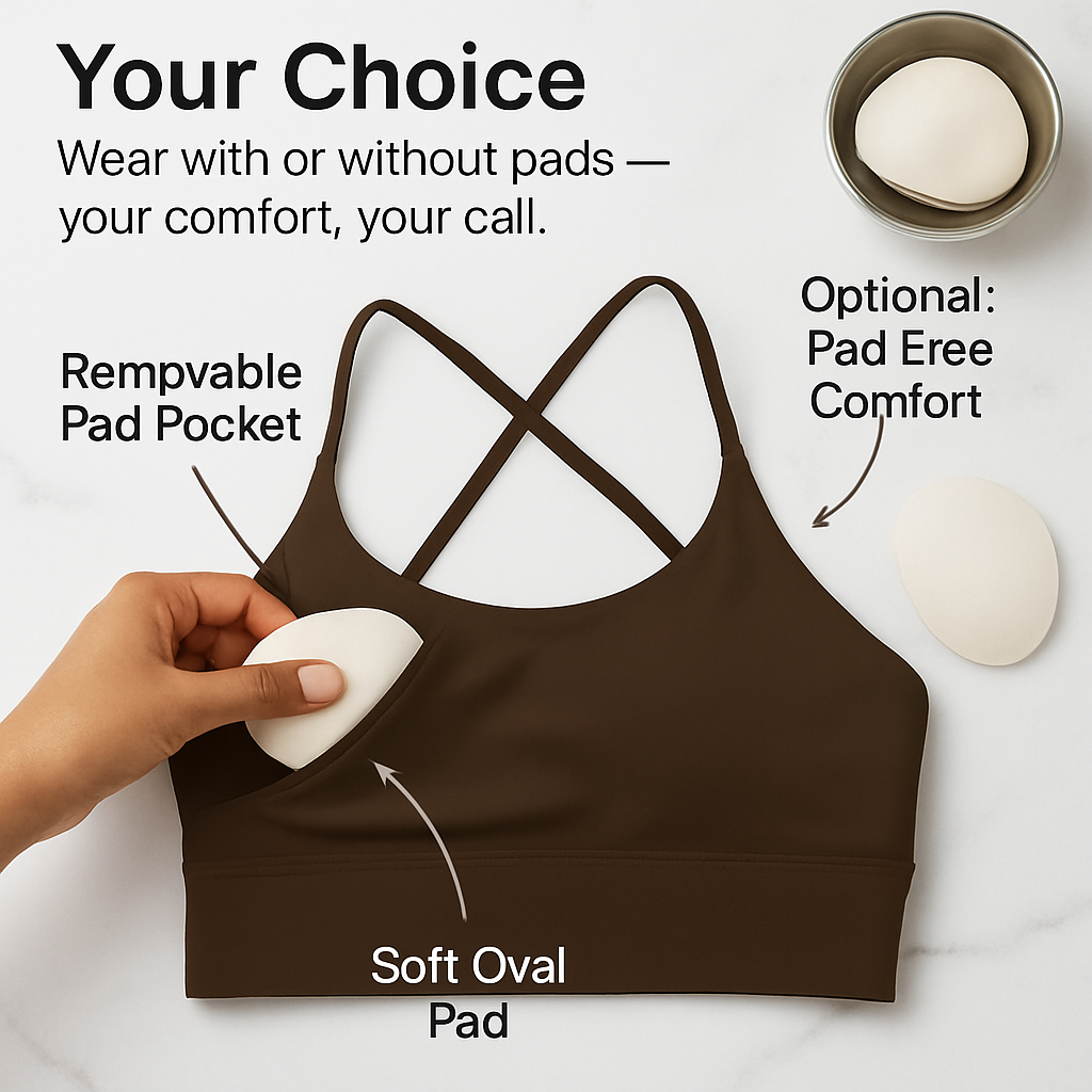 Cross Back Padded Sports Bra with Removable Pads