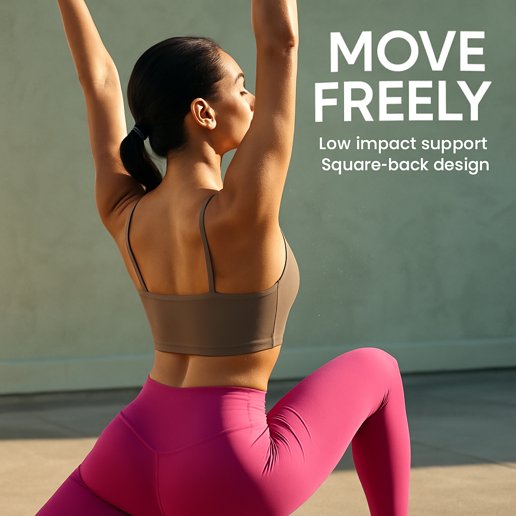 Women Sport Bras with Removable Pads, Low-Impact Square Neck