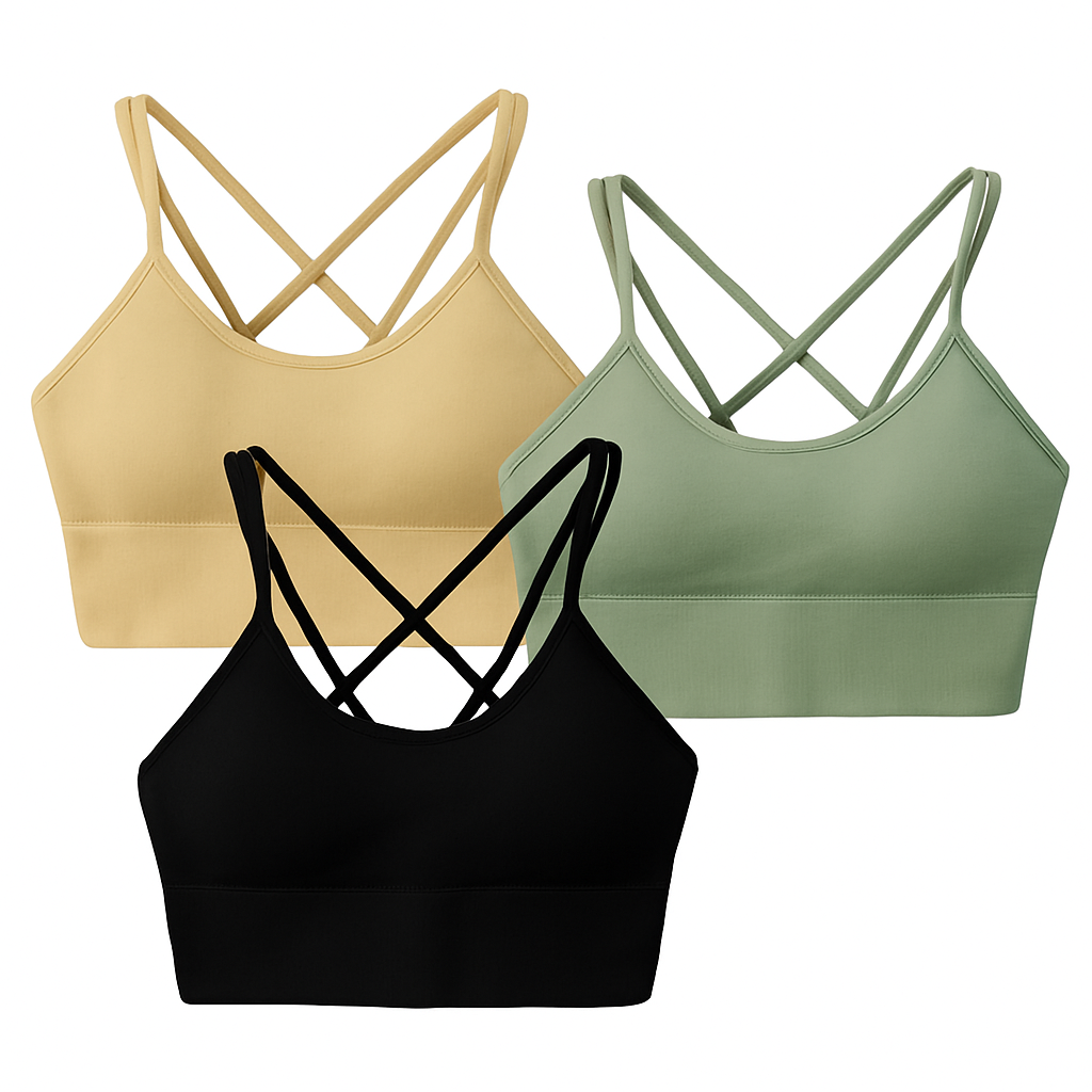Cross Back Sport Bra Green-Red-Black Color Combo