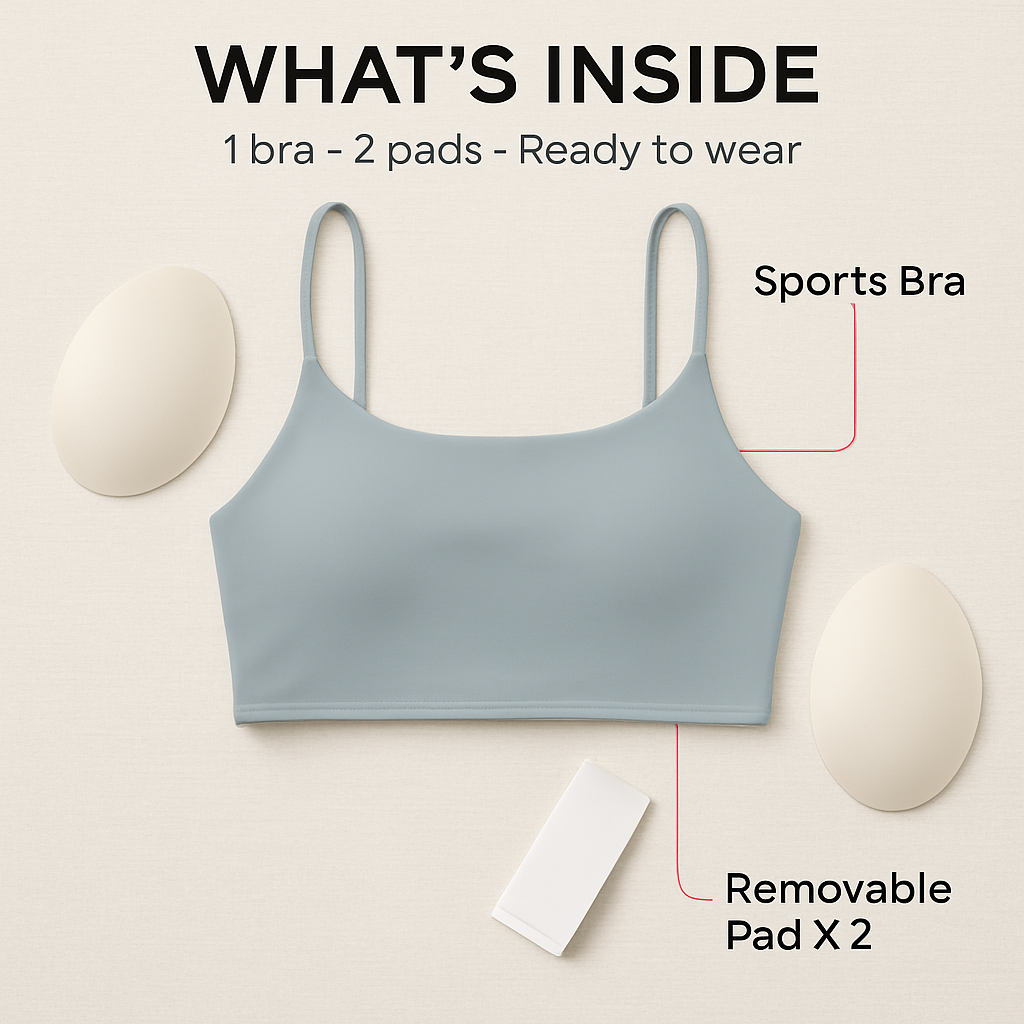 Women Sport Bras with Removable Pads, Low-Impact Square Neck