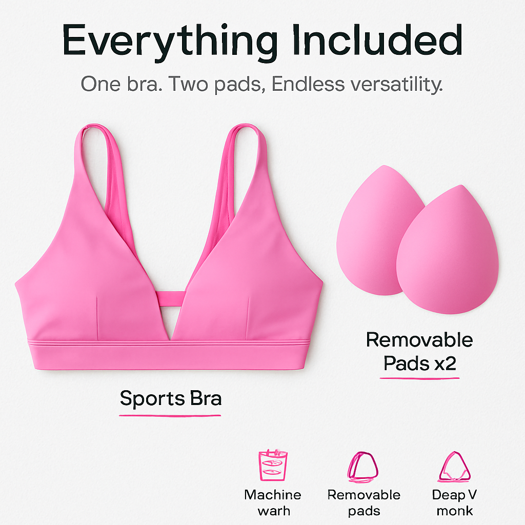 Women Deep V-Neck Sports Bra for Gym - Low-Impact Comfort