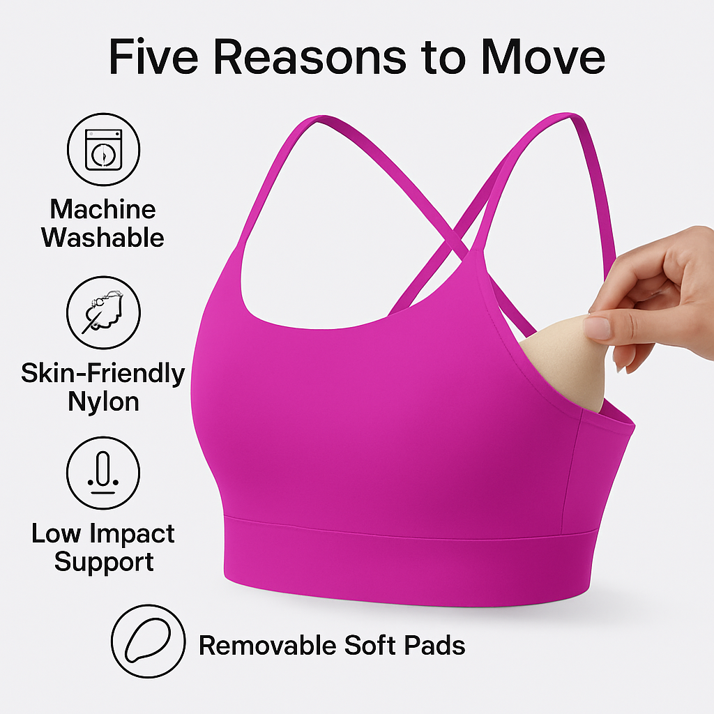 Cross Back Padded Sports Bra with Removable Pads