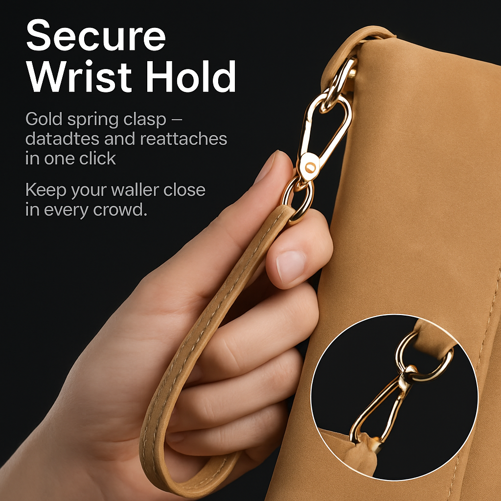Leather Clutch Wallet with Card Slots and Phone Pocket