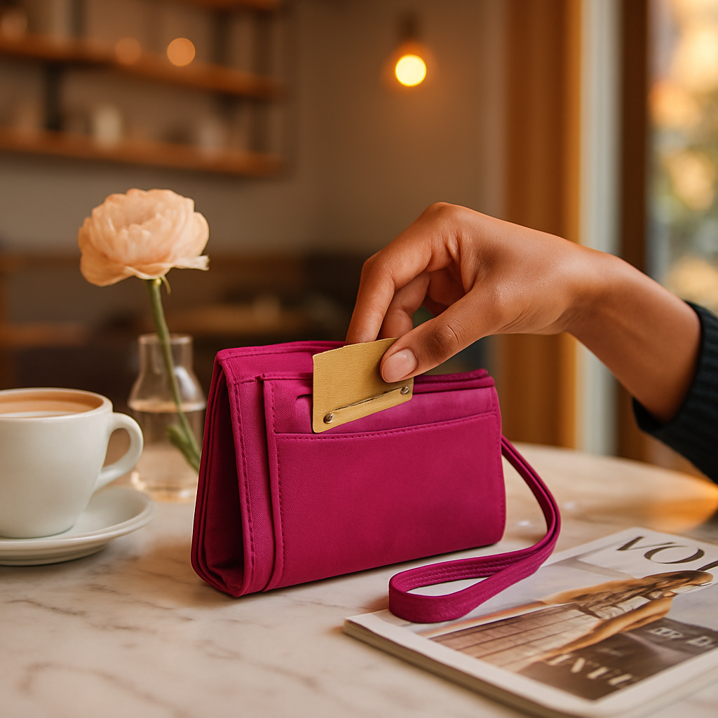 Leather Clutch Wallet with Card Slots and Phone Pocket