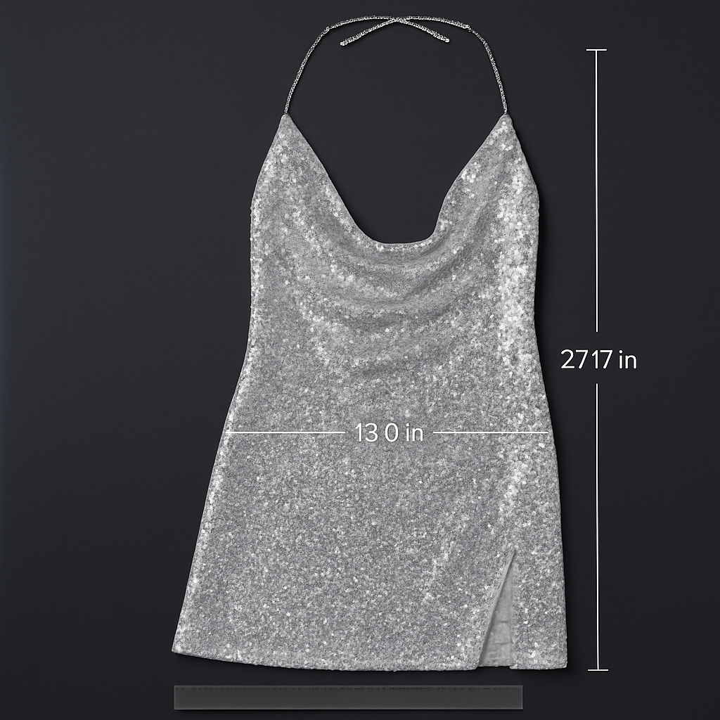 Sexy Women Chain Choker Side Slit Backless Slip Dress With Sequins