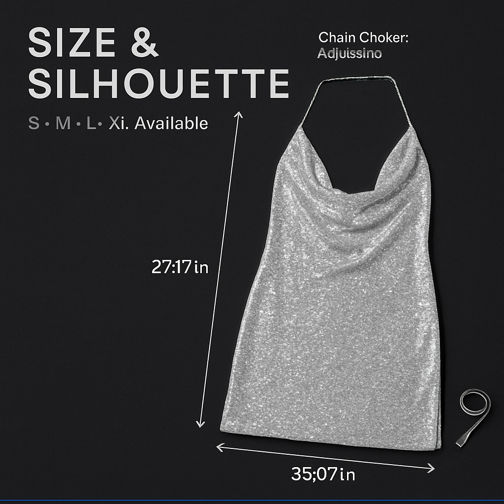 Sexy Women Chain Choker Side Slit Backless Slip Dress With Sequins