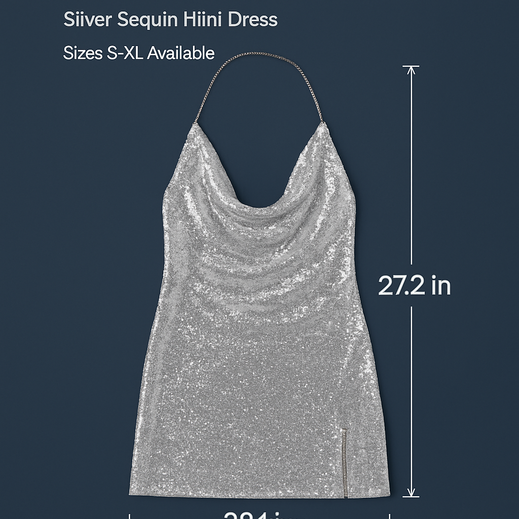 Sexy Women Chain Choker Side Slit Backless Slip Dress With Sequins