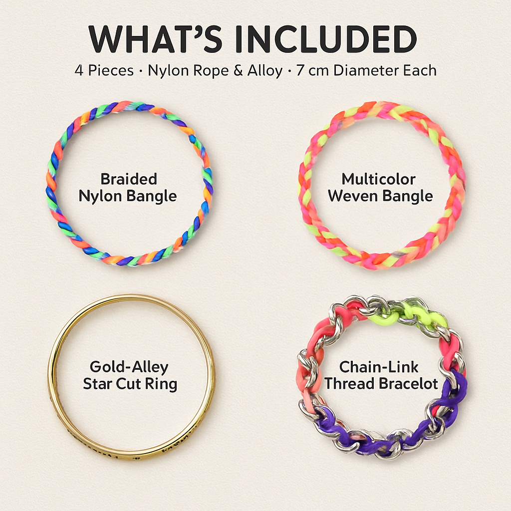 4-Piece Colorful Woven Burnished Gold Bracelet Set