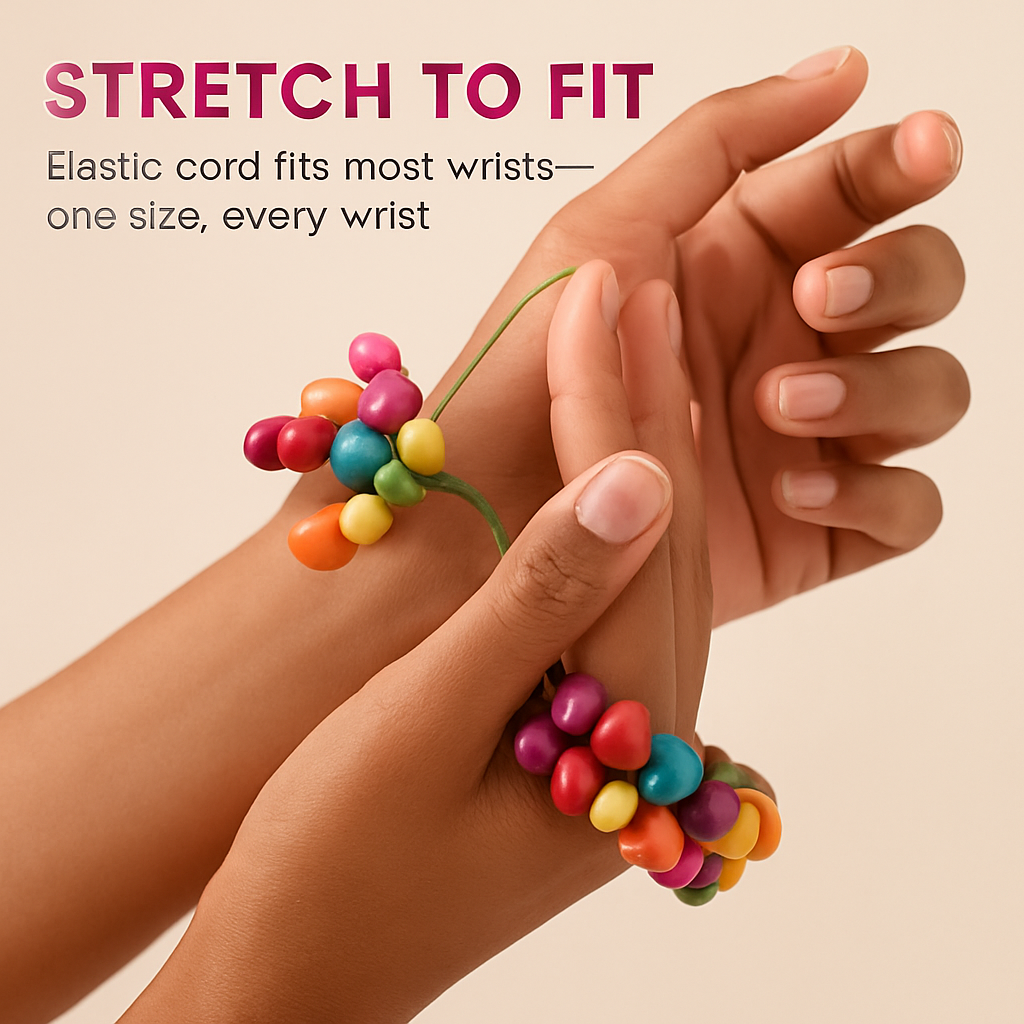 Colorful Exotic Wooden Beaded Bracelet - Flexible Elastic