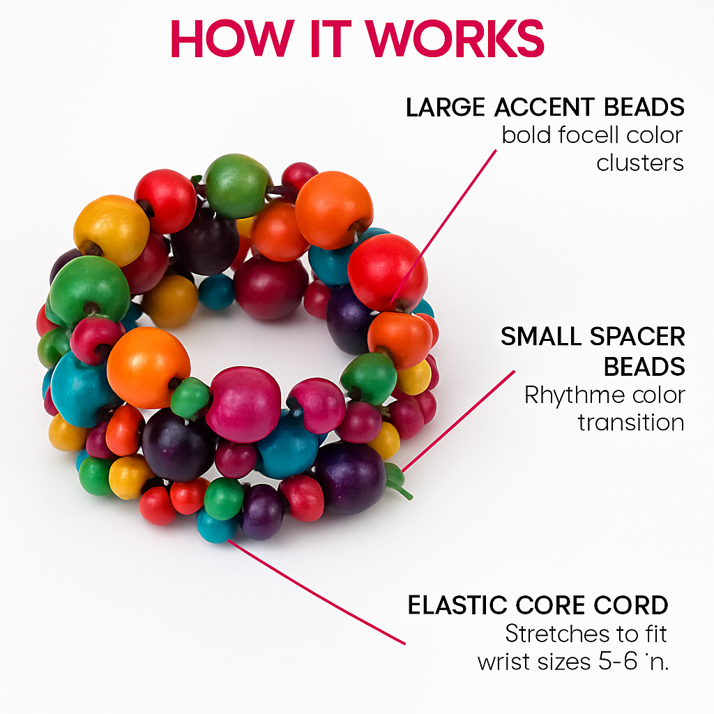 Colorful Exotic Wooden Beaded Bracelet - Flexible Elastic