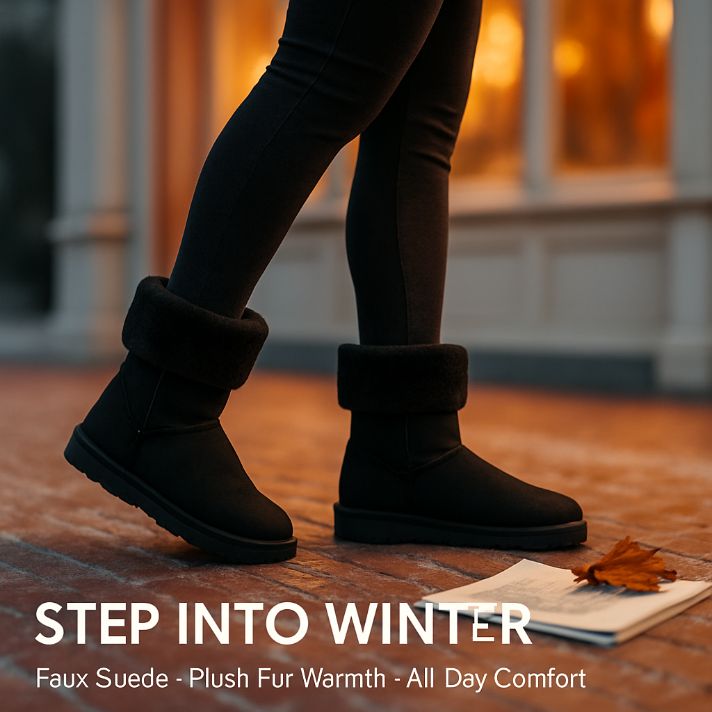 Snow Boots Waterproof Faux Suede Mid-Calf Fur Lining