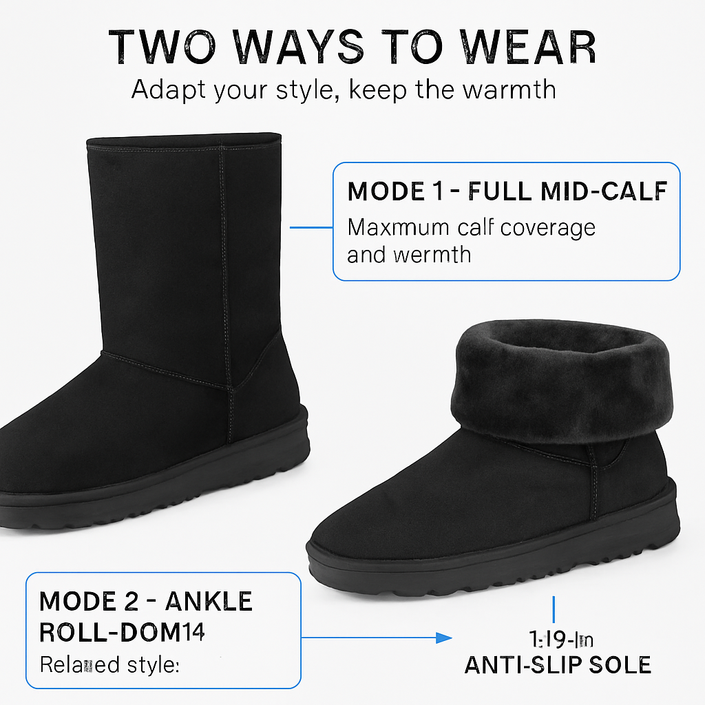Snow Boots - Waterproof Faux Suede Mid-Calf with Warm Lining