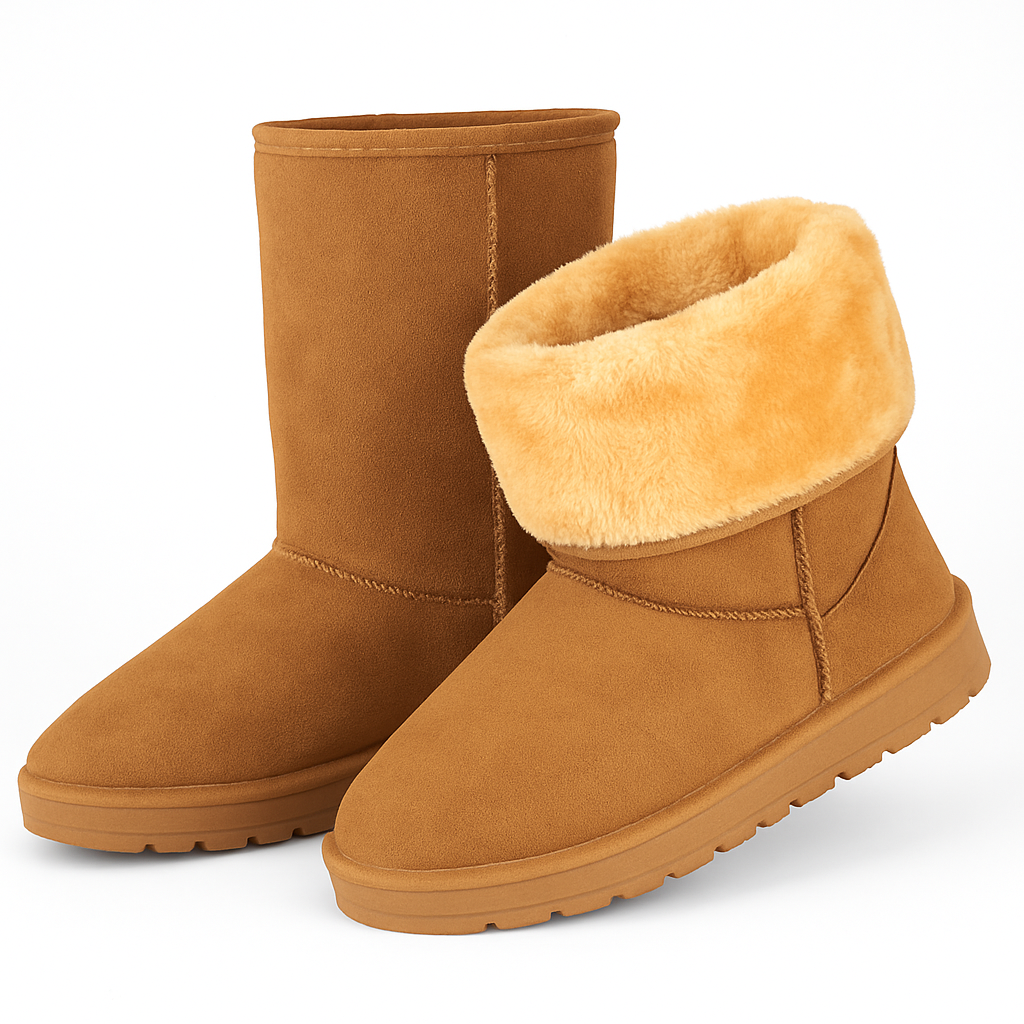 Snow Boots - Waterproof Faux Suede Mid-Calf with Warm Lining