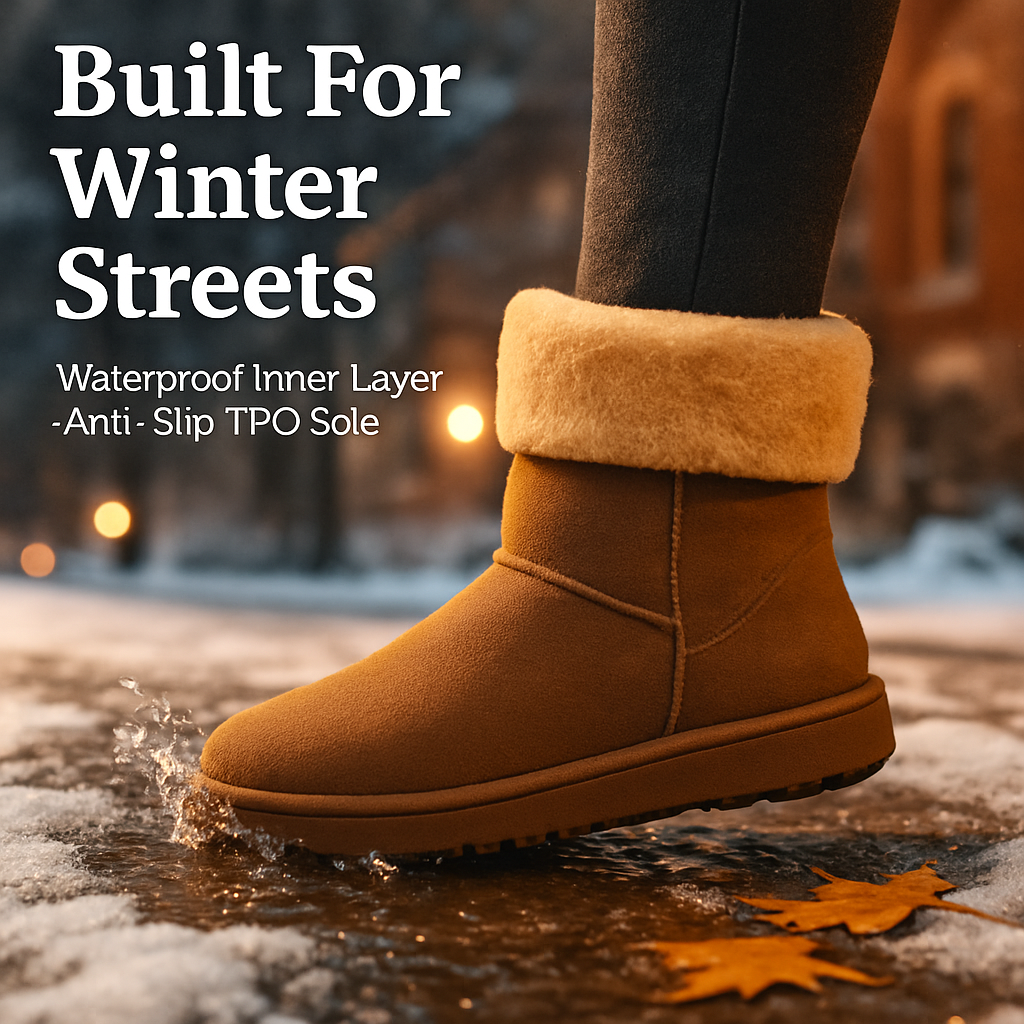 Snow Boots - Waterproof Faux Suede Mid-Calf with Warm Lining