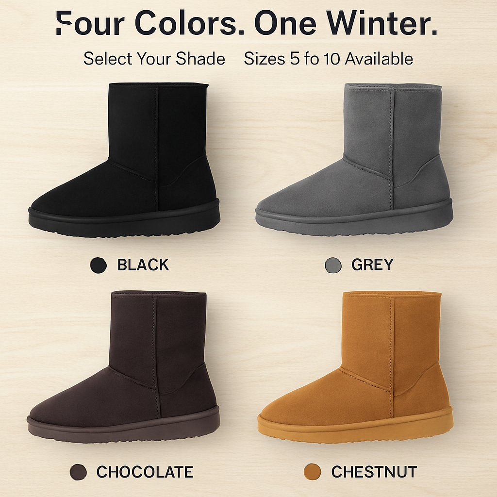 Snow Boots - Waterproof Faux Suede Mid-Calf with Warm Lining