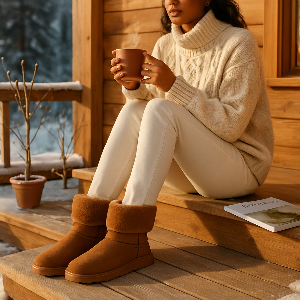 Snow Boots - Waterproof Faux Suede Mid-Calf with Warm Lining
