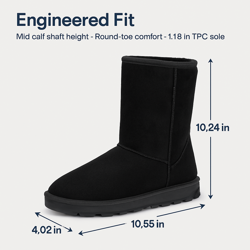 Snow Boots - Waterproof Faux Suede Mid-Calf with Warm Lining