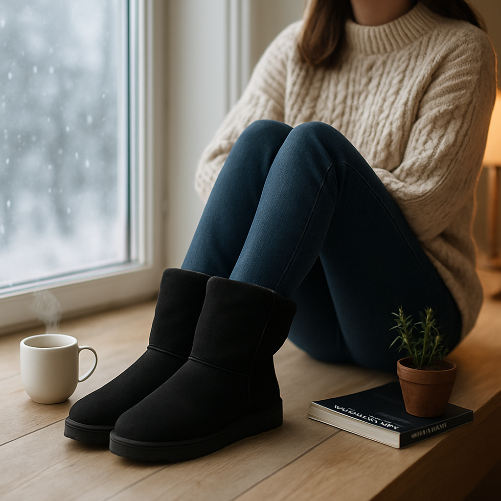 Snow Boots - Waterproof Faux Suede Mid-Calf with Warm Lining