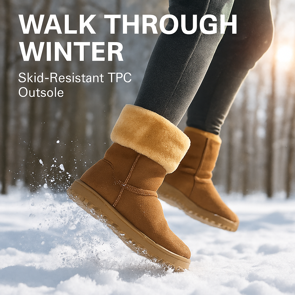 Snow Boots - Waterproof Faux Suede Mid-Calf with Warm Lining