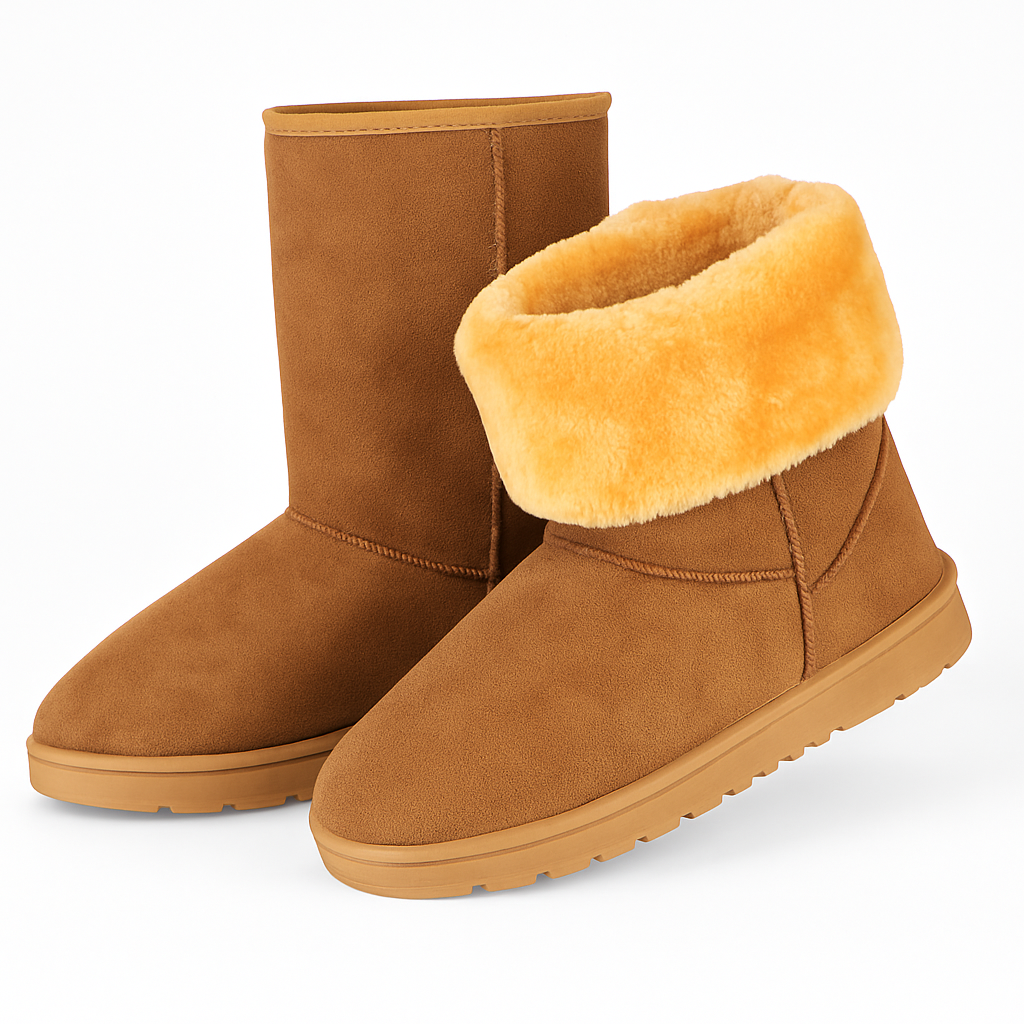 Snow Boots - Waterproof Faux Suede Mid-Calf with Warm Lining