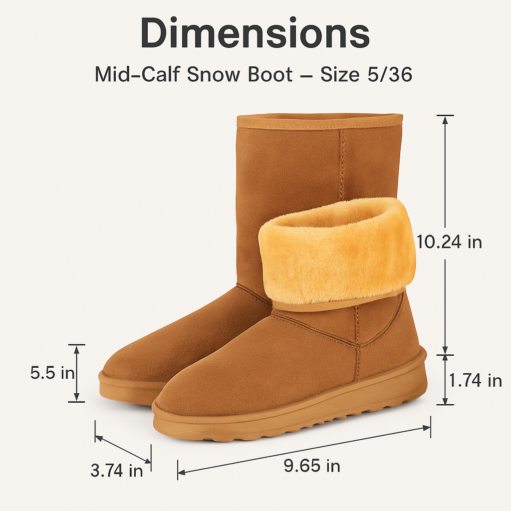 Snow Boots - Waterproof Faux Suede Mid-Calf with Warm Lining