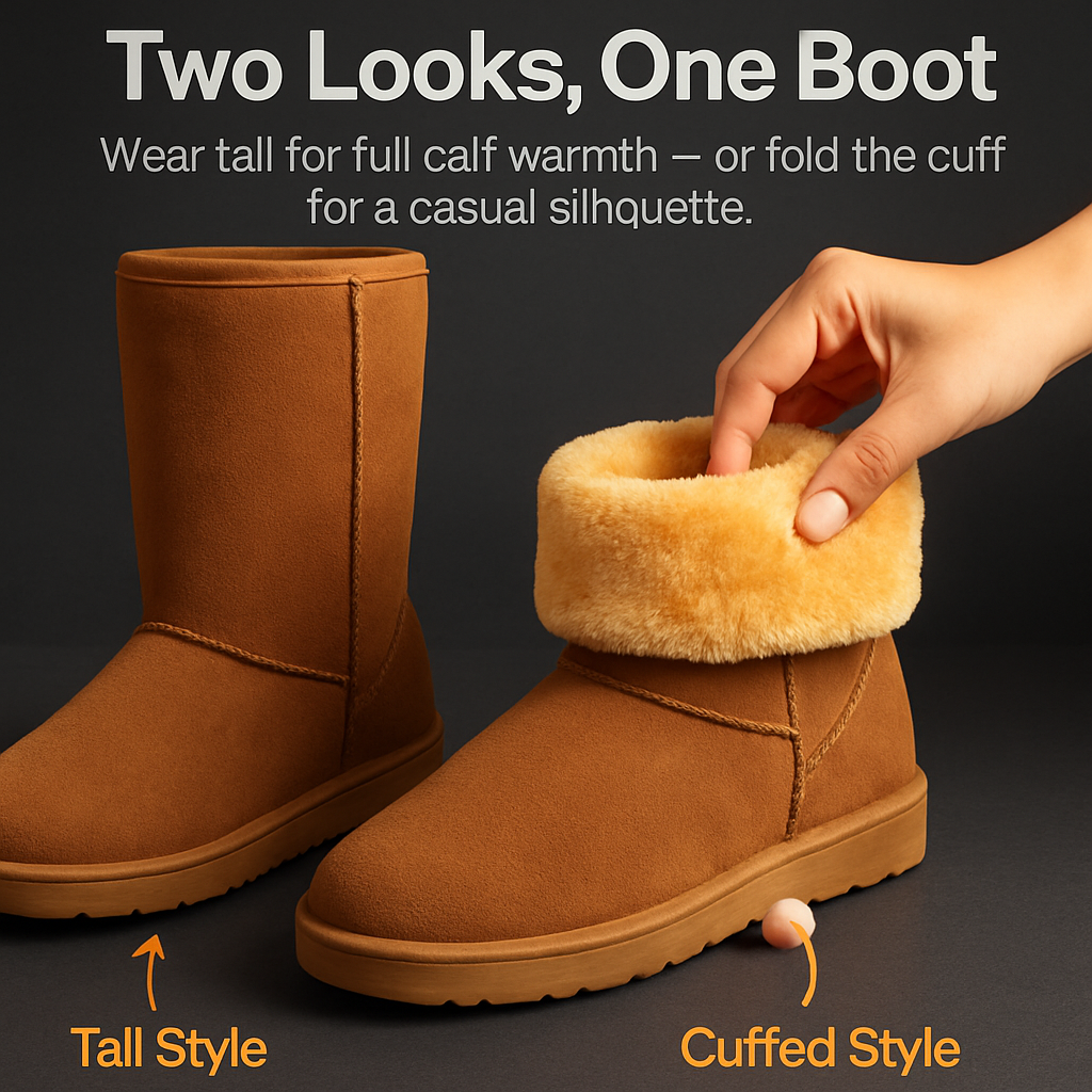 Snow Boots - Waterproof Faux Suede Mid-Calf with Warm Lining