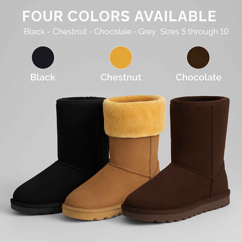 Snow Boots - Waterproof Faux Suede Mid-Calf with Warm Lining